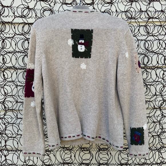 VTG Petite Rustic Cabincore Snowman Patchwork Christmas Cardigan Sweater MEDIUM - Picture 4 of 8